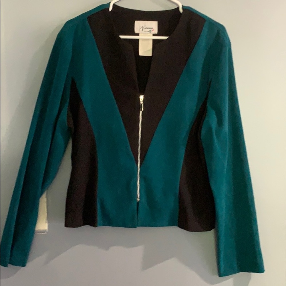 💚🖤Retro Green and Black Deep V Blazer Jacket